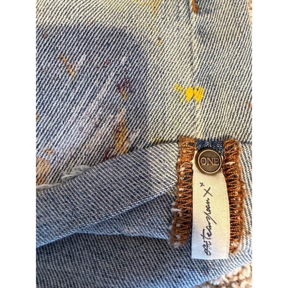 One Teaspoon High Waist Bandits Denim Shorts Paint Splatter Distressed Blue 26 - Picture 6 of 9